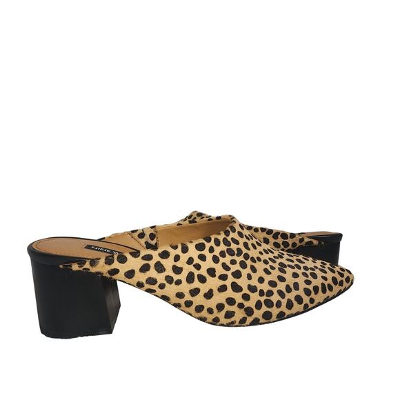 Nine West Clairs Sz 7M Leather Calf Hair Mules Cheetah Print Fall Point Toe - Picture 1 of 9